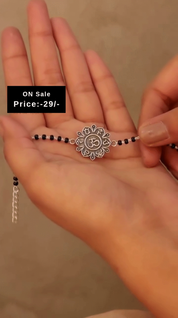 Silver-Tone Floral Design Adjustable Black Beaded Mangalsutra Bracelet for Women – Traditional Daily Wear Wrist Accessory with Intricate Center Motif - Image 2
