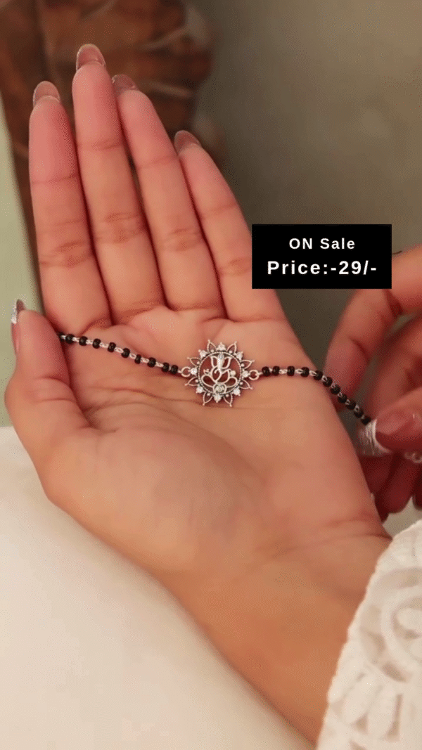 Stylish Silver-Plated Sunflower Design Black Beaded Adjustable Mangalsutra Bracelet for Women – Traditional and Elegant Daily Wear Wrist Jewelry with Intricate Central Charm - Image 2