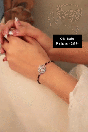 Stylish Silver-Plated Sunflower Design Black Beaded Adjustable Mangalsutra Bracelet for Women – Traditional and Elegant Daily Wear Wrist Jewelry with Intricate Central Charm