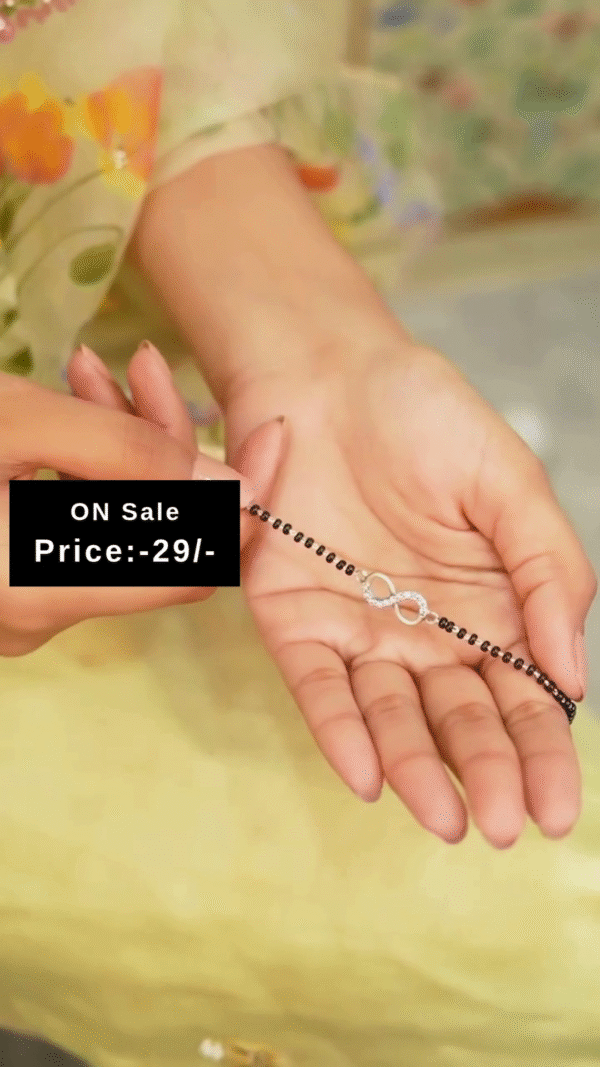 Trendy Silver-Tone Infinity Symbol Black Beaded Adjustable Mangalsutra Bracelet for Women – Elegant and Modern Daily Wear Wrist Accessory Representing Eternal Love - Image 2