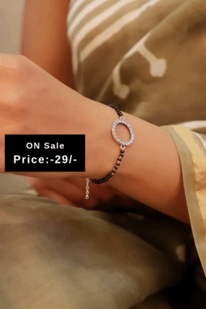 Stylish Silver-Plated Oval CZ Charm Bracelet with Black Beads in Mangalsutra Style – Elegant and Minimal Wrist Accessory for Daily and Festive Wear
