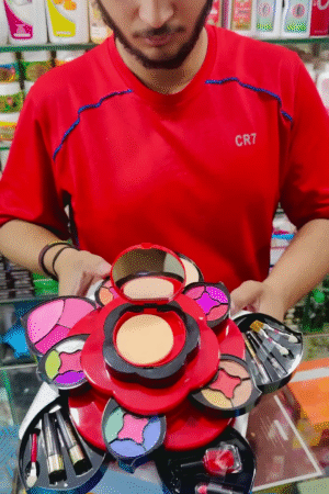 Floral-Shaped Makeup Kit with Multiple Lipsticks, Eyeshadows, Blushes, and Brushes in a Compact and Stylish Design, Perfect for On-the-Go Touch-Ups