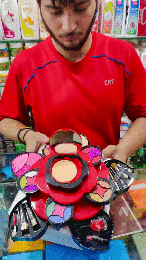 Floral-Shaped Makeup Kit with Multiple Lipsticks, Eyeshadows, Blushes, and Brushes in a Compact and Stylish Design, Perfect for On-the-Go Touch-Ups