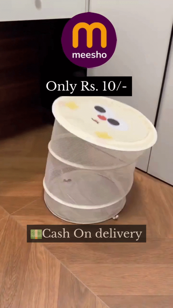 Cute Foldable Mesh Laundry Hampers — Featuring Playful Cartoon Faces in White Net Design, Perfect for Storing Clothes or Toys, Lightweight and Portable