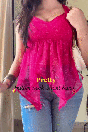 Stylish Halter Neck Short Kurti for Women in Vibrant Solid and Floral Prints with Asymmetrical Hem – Trendy Sleeveless Casual Top Perfect for Pairing with Jeans or Trousers
